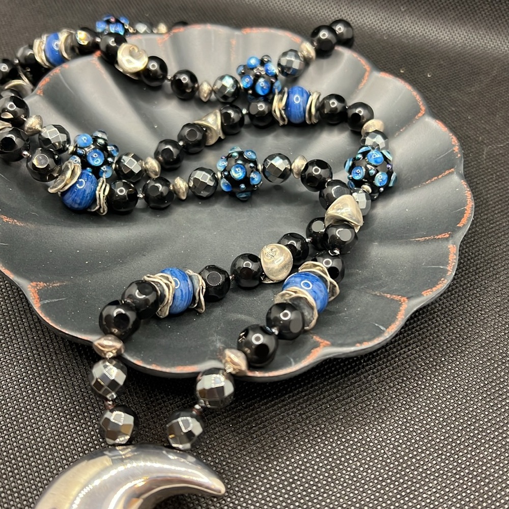 Stunning 925 Sterling Silver Moon pendant on Long Handmade Gemstone Necklace - Picture 5 of 10